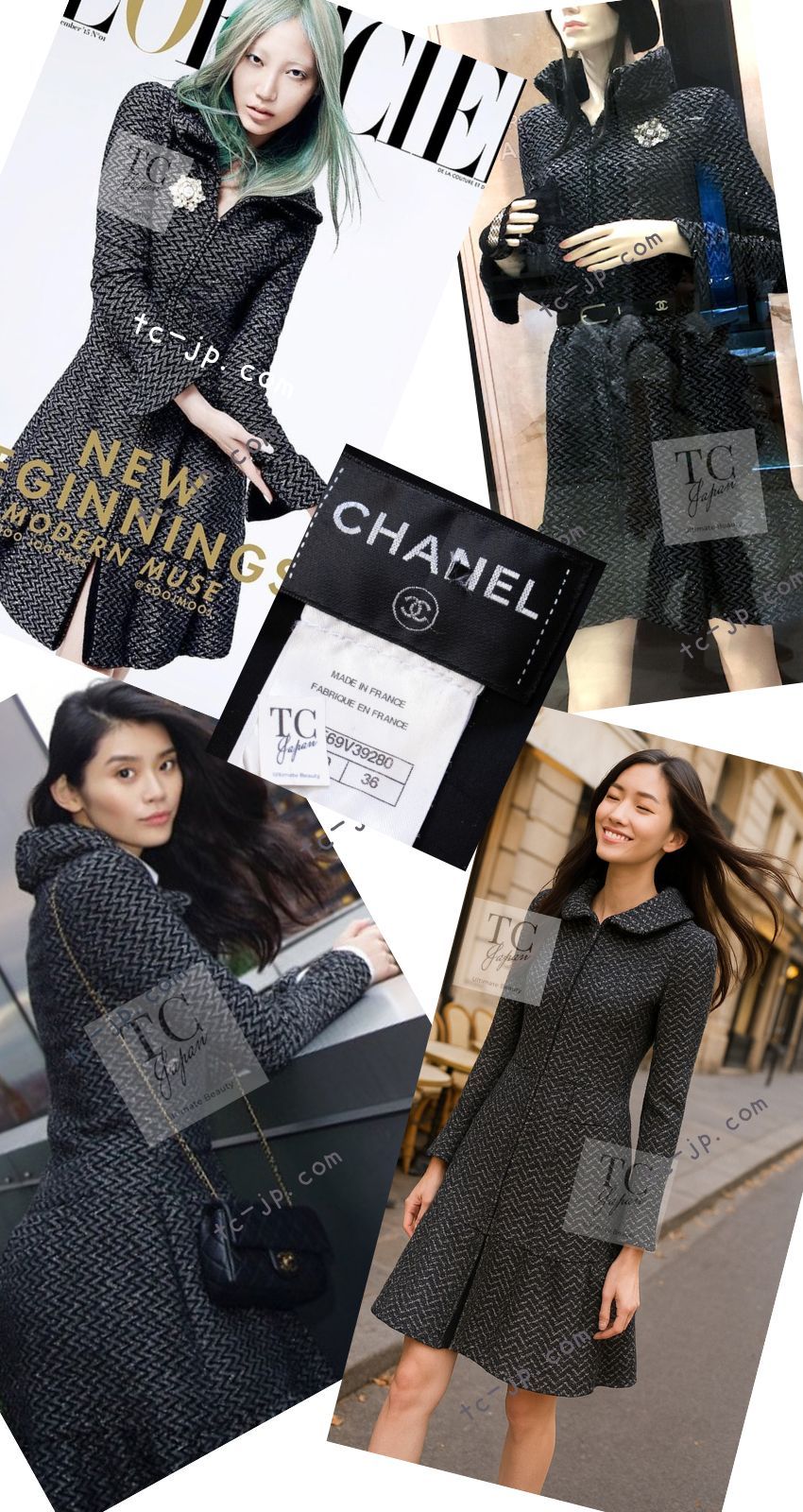 90万シャネル ワンピース コート CHANEL グレー ブラック メタリック ジッパー ツイード ランウェイ登場 カール ラガーフェルド 超 36