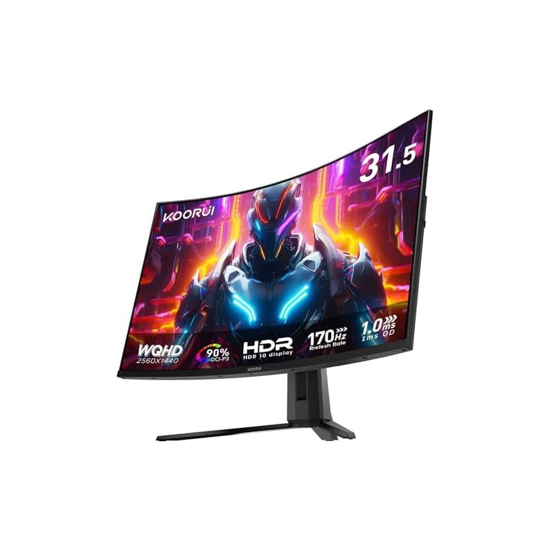 KOORUI 31.5インチ湾曲ゲーミングモニター 170Hz 1ms WQHD 1500R湾曲 