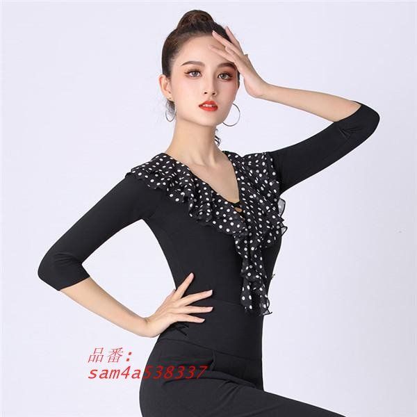 レオタード レディース 社交ダンス トップス ラテン トップス ステージ 上着練習着 五分袖 社交ダンス衣装 上着 Vネック 競技着 衣装 am4a538337