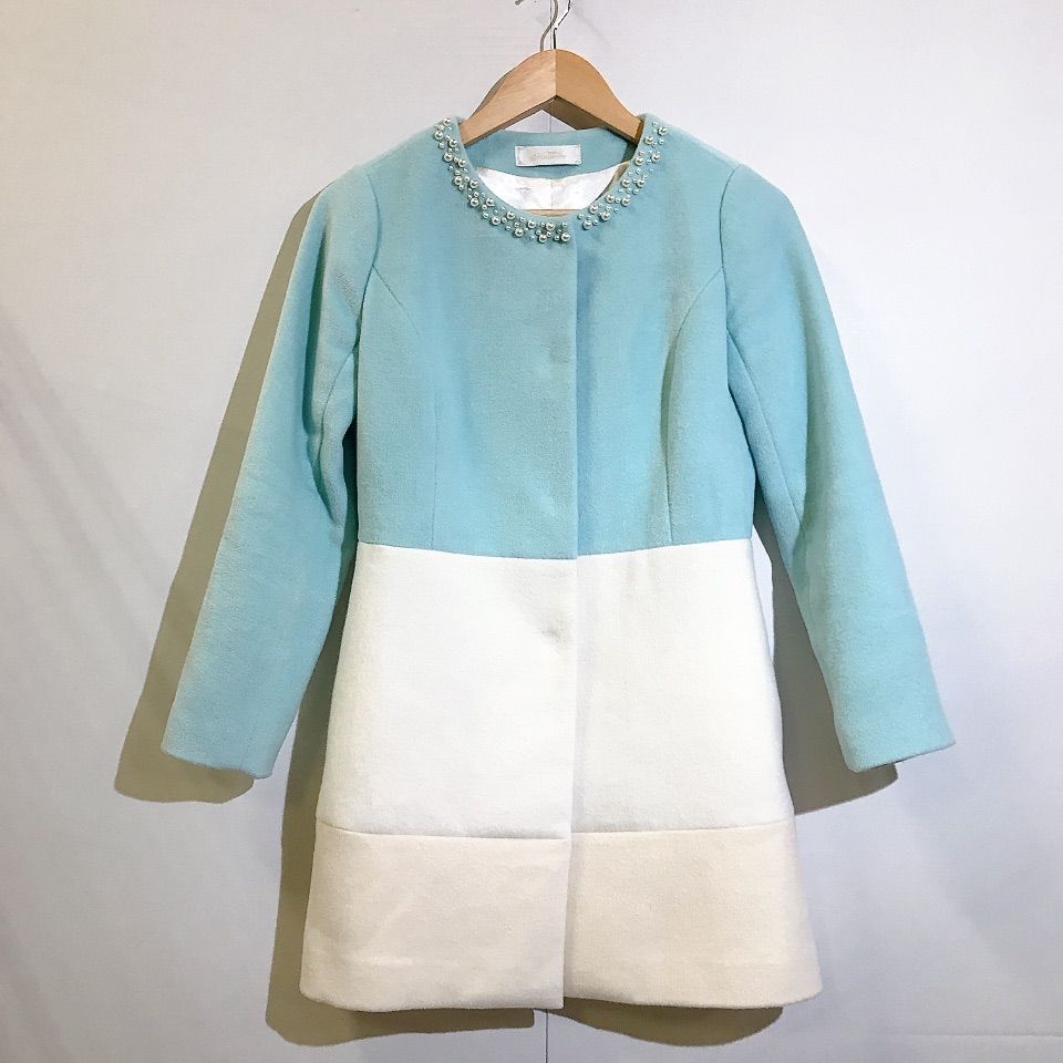 michellMacaron ミシェルマカロン ノーカラーコート バイカラー ミント