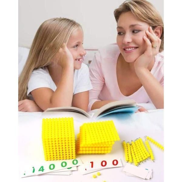 モンテッソーリ教具 十進法1-1000の金ビーズ 数字カードセット