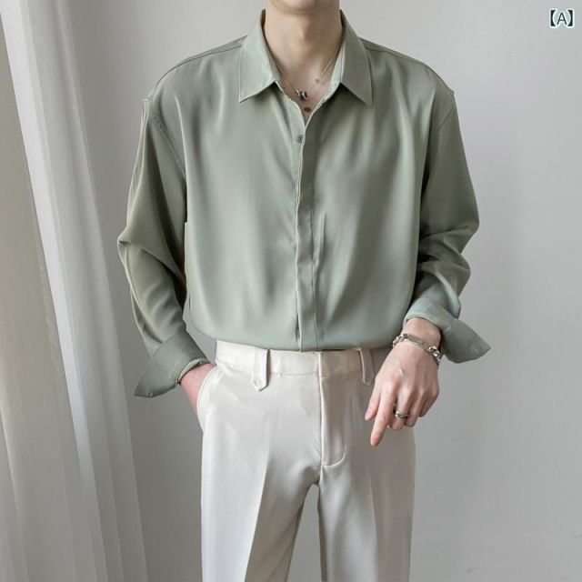 [XL]秋冬 コーデ メンズ 用 服 シンプル ファッション オシャレ 大人 かっこいい 大きいサイズ ストリート 紳士服 軽 韓国スタイル 無地 長袖 シャツ トップス フリー アイロン カジュアル