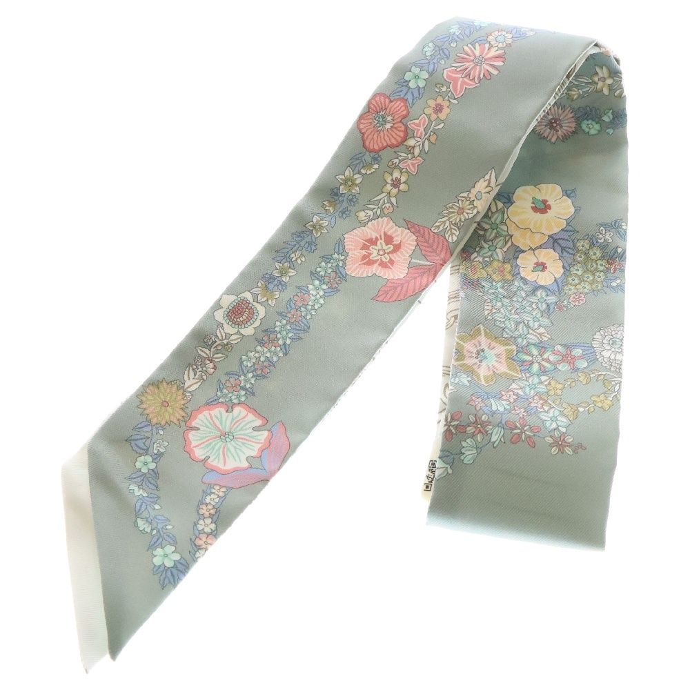 HERMES エルメス Brides de Gala en Fleurs ブリッド ドゥ ガラ アン フルール 青 シルク ライトグリーン スカーフ