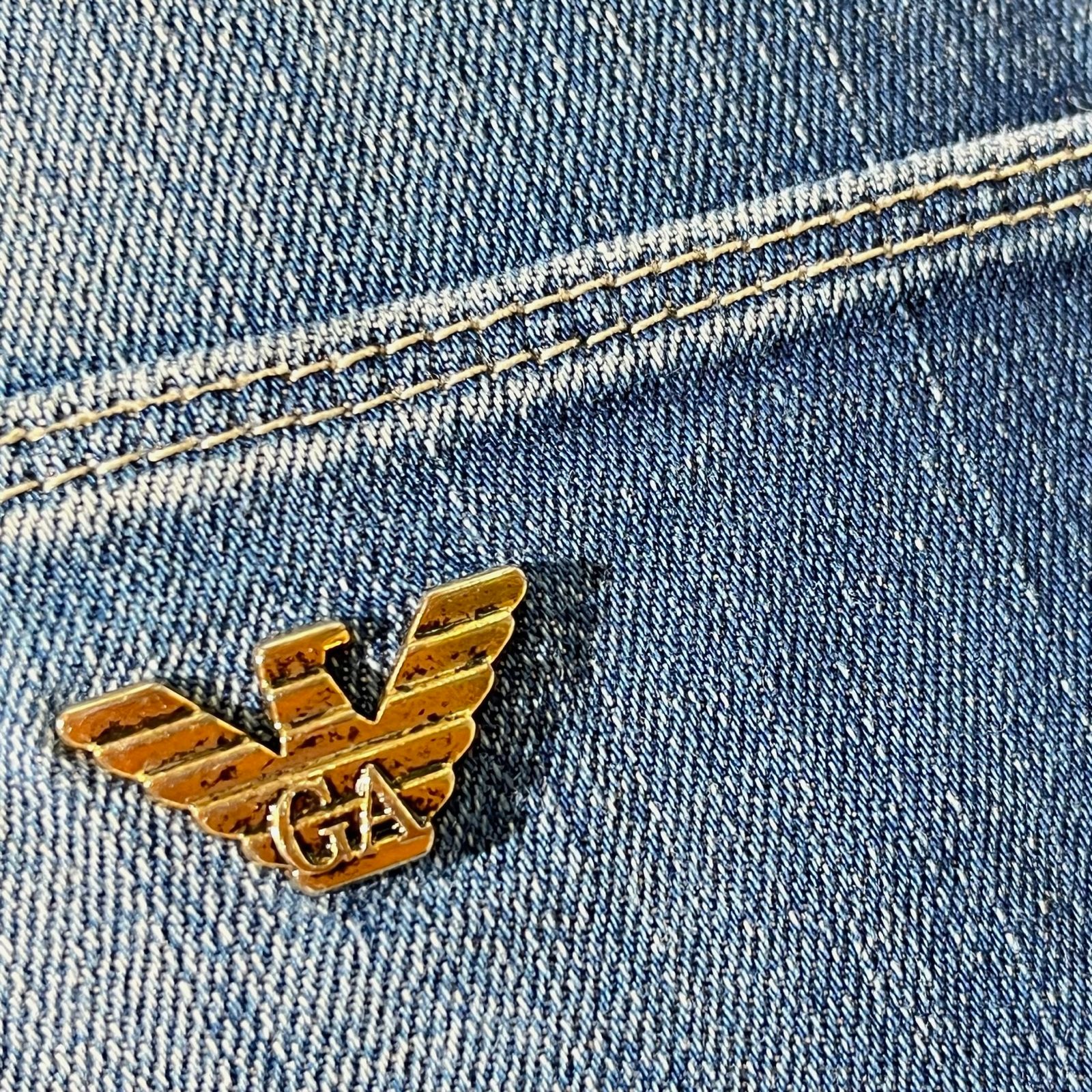 ★ARMANI JEANS アルマーニ ジーンズ ワッペン・レザートリム・シンチバック付き ヴィンテージ ストレッチデニムジャケット メンズ 48 アルマーニジーンズ ARMANI JEANS ワッペン ショルダーバッグ メンズ