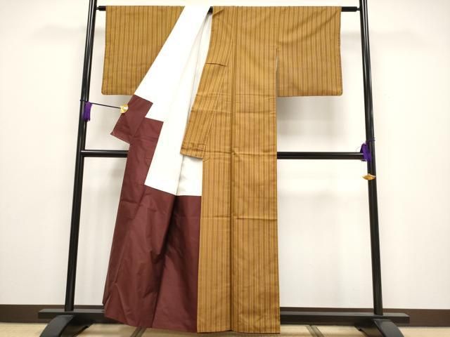 平和屋本店□極上 山下八百子 本場黄八丈 紬 市松綾織 逸品 CYAA2132s5