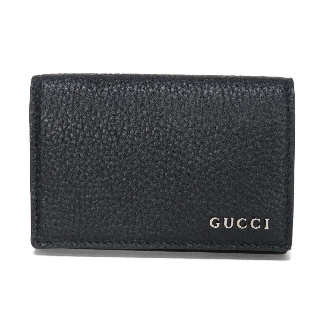 GUCCI グッチ ロゴ フラップ カードホルダー 現行 カーフ パスケース マチ付き 名刺入れ スナップボタン 二つ折り ロゴメタル ブラック カードケース 771152 AABXM 1000