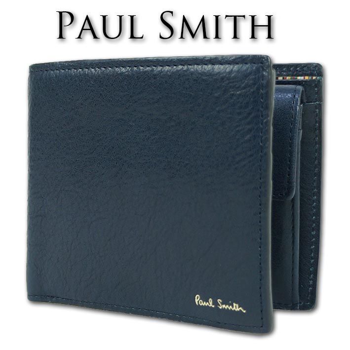 ポールスミス Paul Smith 牛革 二つ折り財布 メンズ ネイビー 紺 www