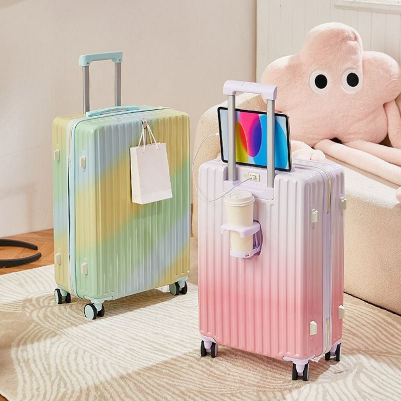 グラデーションスーツケース Sサイズ 多機能 レインボー 超軽量 耐摩耗性 20インチ カップホルダー 旅行 仕事 SNS映え インスタ映え