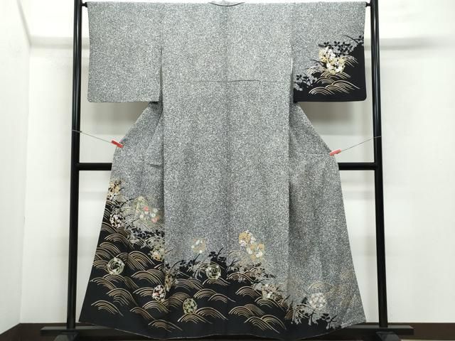 平和屋着物●訪問着　刺繍　立波花丸文　たたき染め　金彩　正絹　逸品　CAAZ0857vf 平和屋着物○訪問着 刺繍 立波花丸文 たたき染め 金彩 正絹 逸品