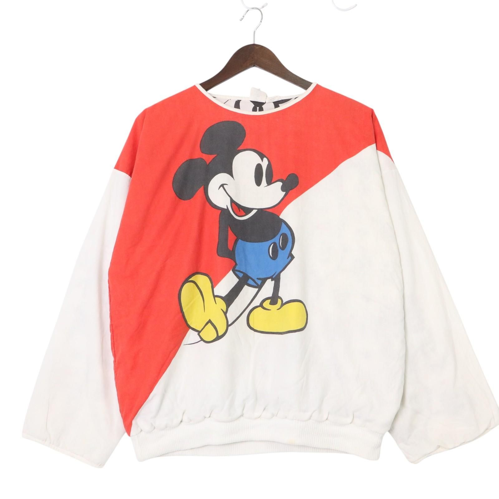 90年代 Mickeyu0026Co. ディズニー クルーネックスウェット リバーシブル 両面プリント Disney  ホワイト (メンズ 2XL相当) 中古 古着 A2965