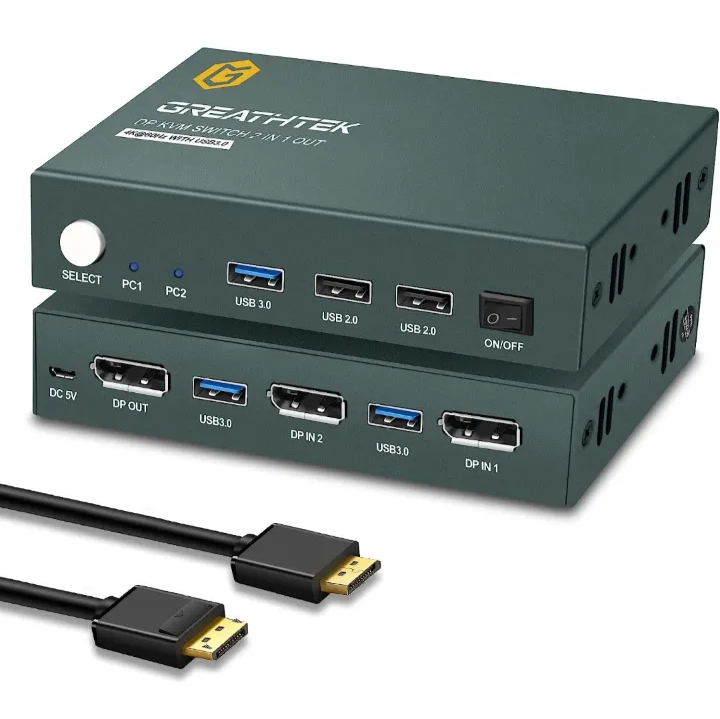 USB 3.0 KVMスイッチ2ポート、Displayportスイッチ4K@60Hz、DP KVM