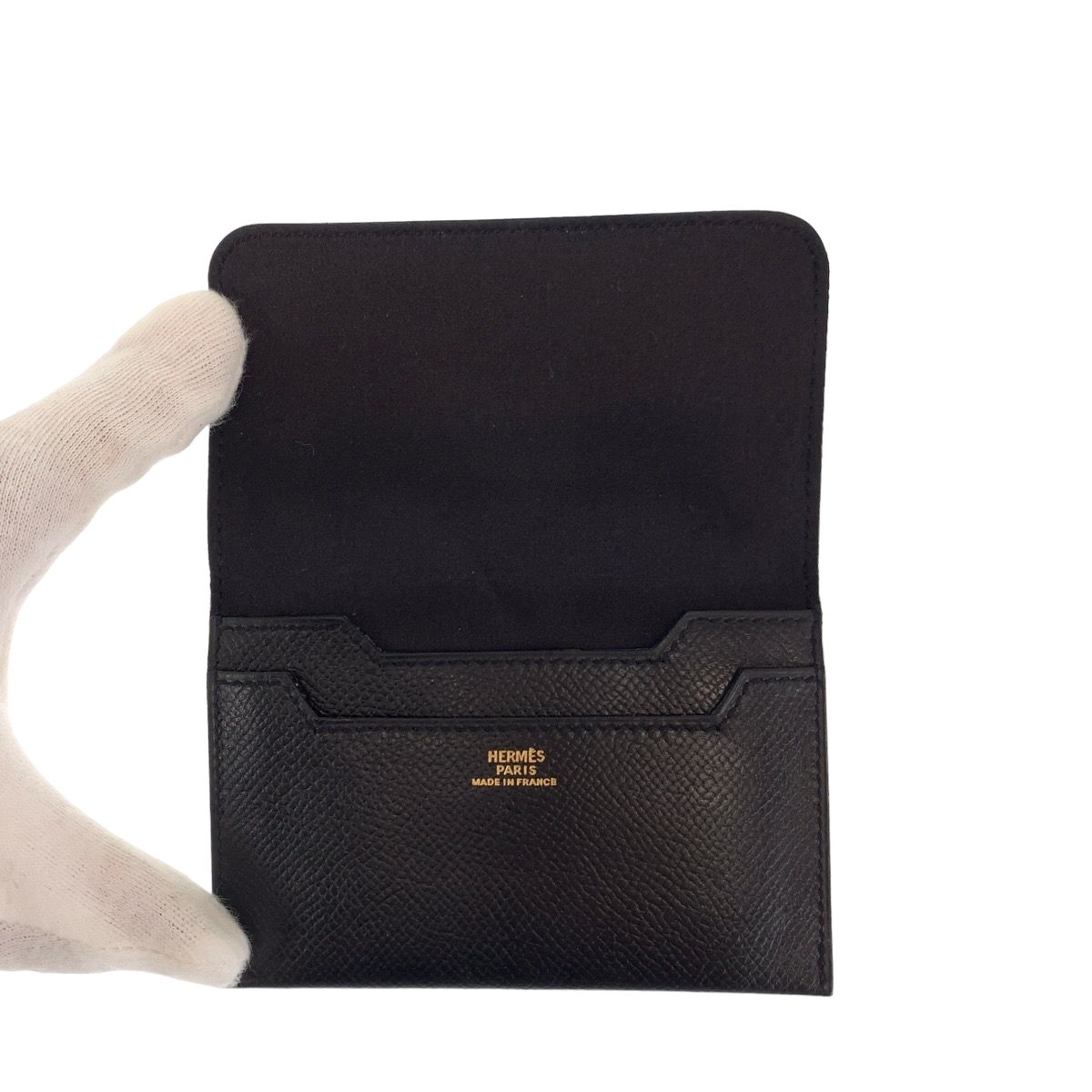 HERMES カードケース リザード 黒 金 革 名刺入れ メンズ レディース 