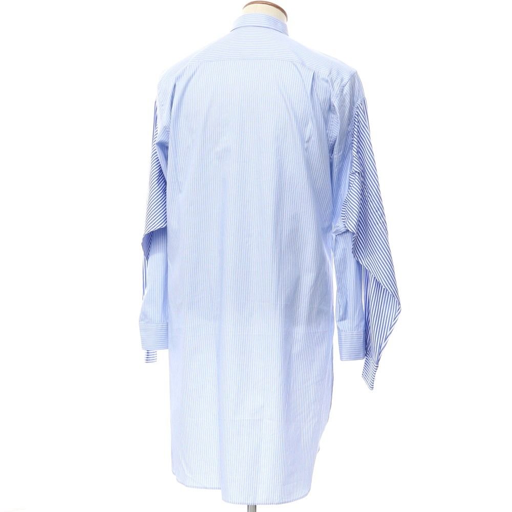 【中古】【未使用】コムデギャルソンシャツ COMME des GARCONS SHIRT 2022年春夏 ストライプ 変形 ロングシャツ  ライトブルーxホワイト【サイズM】【メンズ】