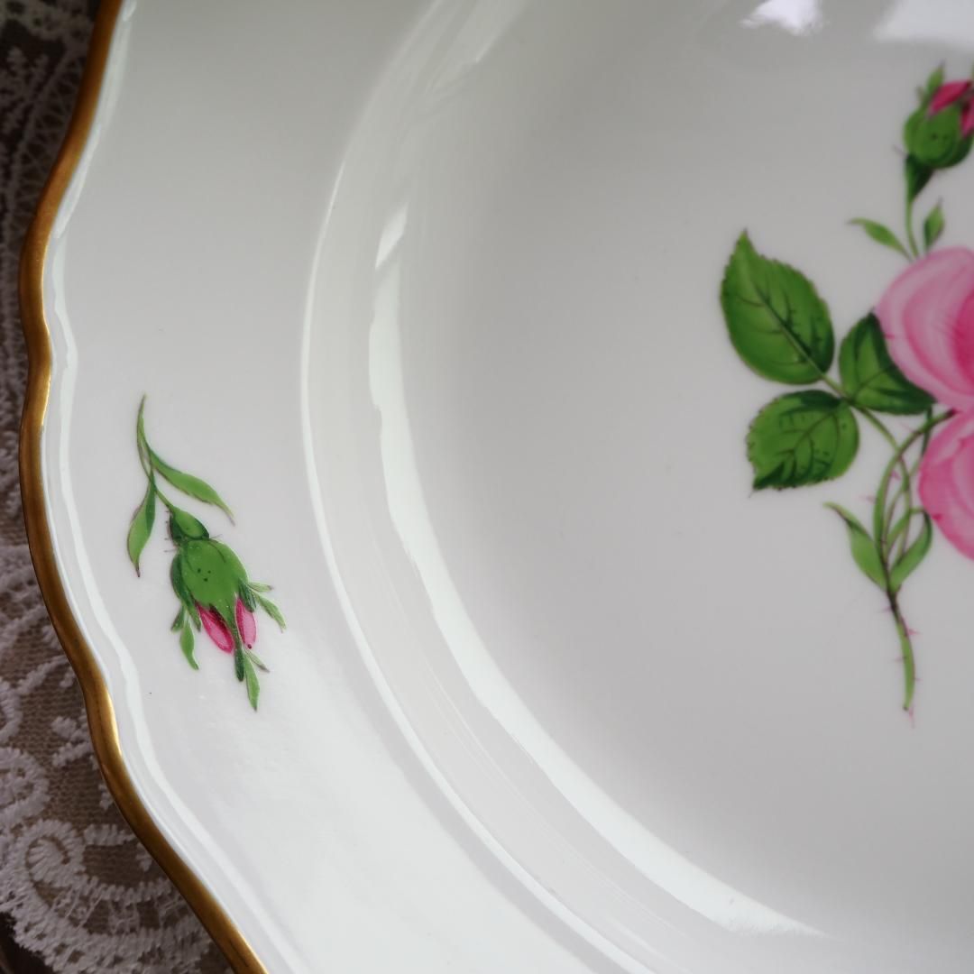 美品　Meissen マイセン ピンクローズ 25cmプレート　薔薇　F7 美品 Meissen マイセン ピンクローズ 25cm ディナープレート