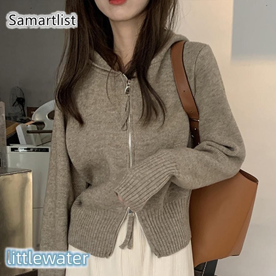 パーカー レディース 春夏秋 ロング丈 ニット フード付き