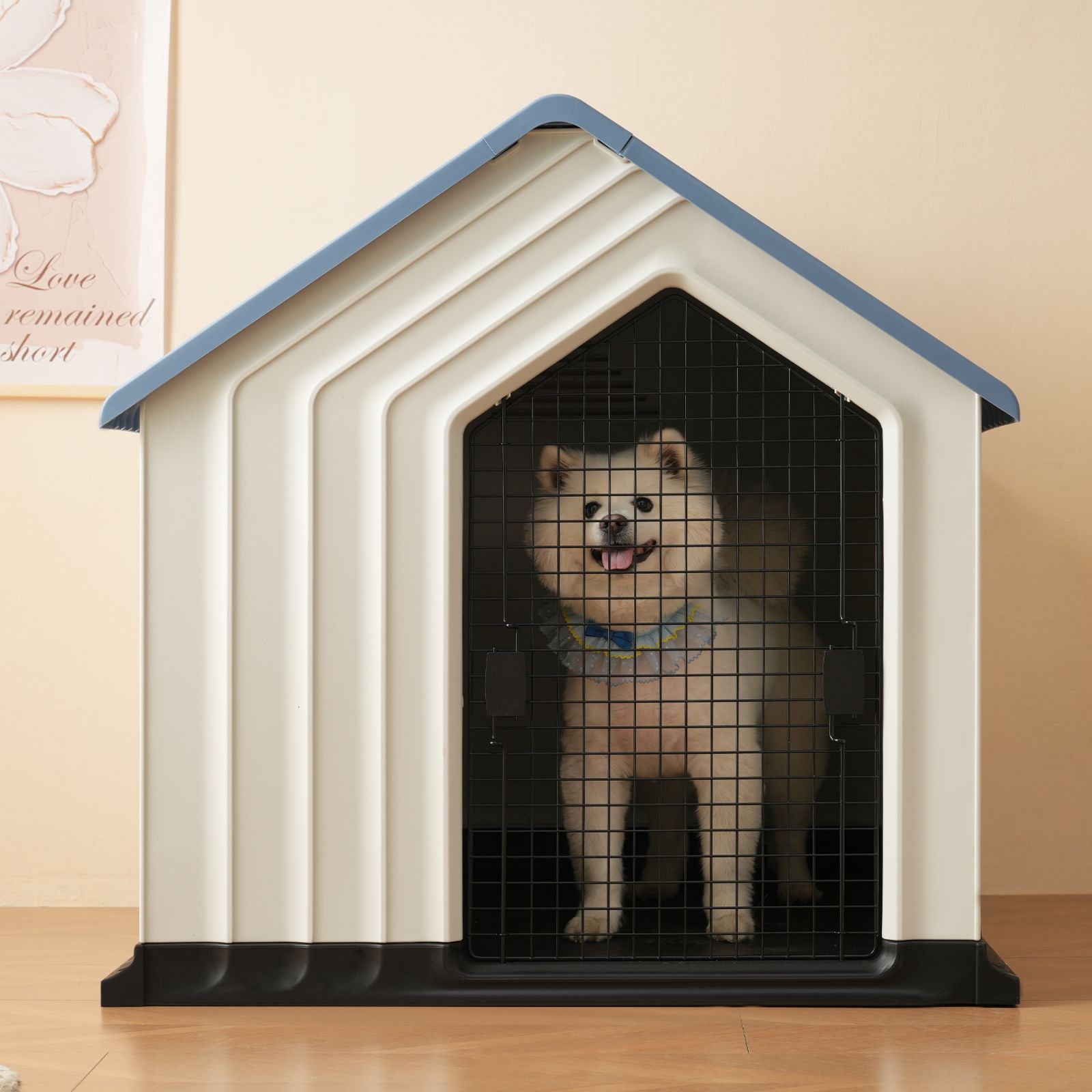 犬小屋 ペットハウス 犬 ハウス プラスチック ドッグハウス 犬舎 犬小屋 屋内 屋外 小型犬 中型犬 大型犬 ドア付き 防雨 換気 軽量 全天候型 オールシーズン 洗える サビない 組み立て簡単 L