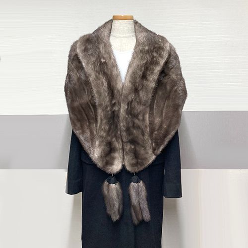 サガミンク ショール ブラウン しっぽ付き ストール SAGA MINK 幅広  