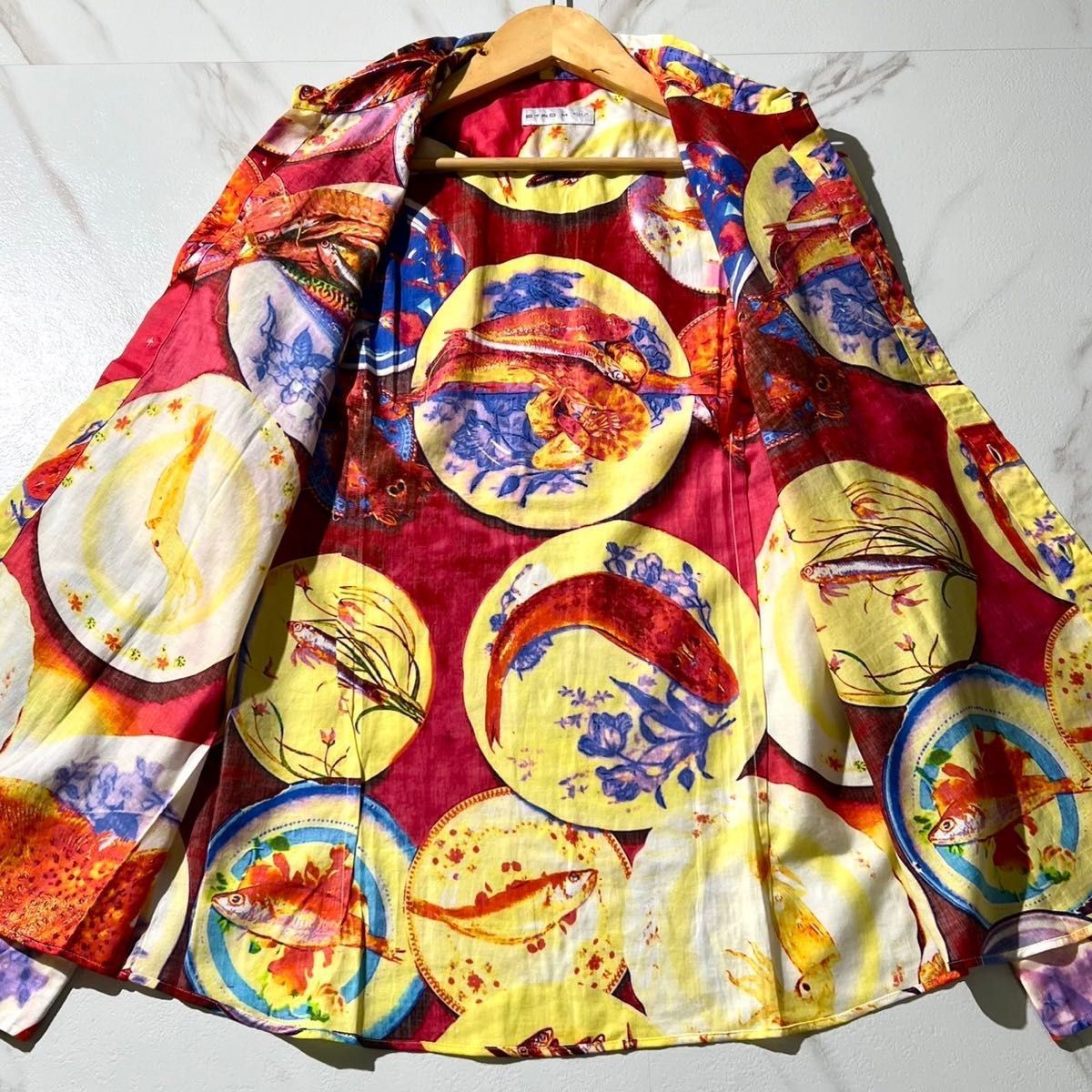 ETRO エトロ 柄シャツ 総柄 魚模様コットン ヴィンテージ 和柄 長袖