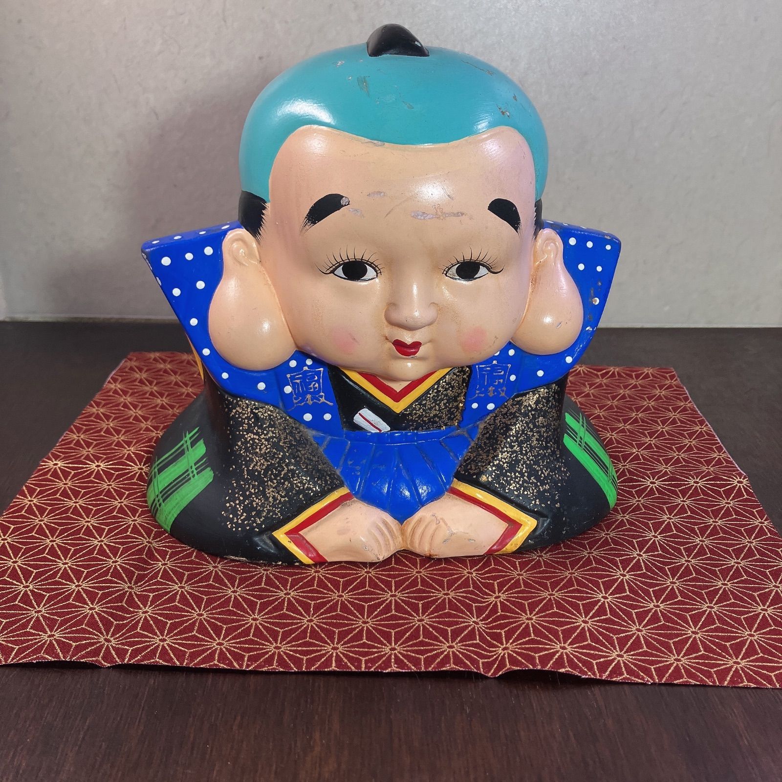 福助 置物 貯金箱 縁起物 陶器 骨董品 アンティーク レトロ よーいドン