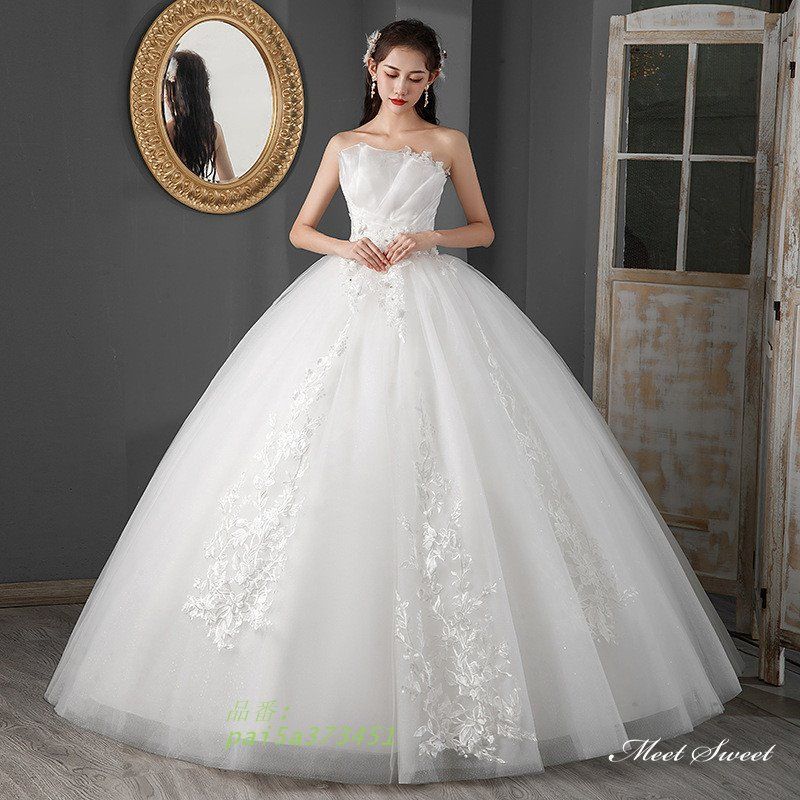 ウェディングドレス ロングドレス プリンセスラインドレス プリンセスドレス ベアトップ 二次会 ブライダル 結婚式 花嫁 ウエディングドレス 前撮り pai5a373451