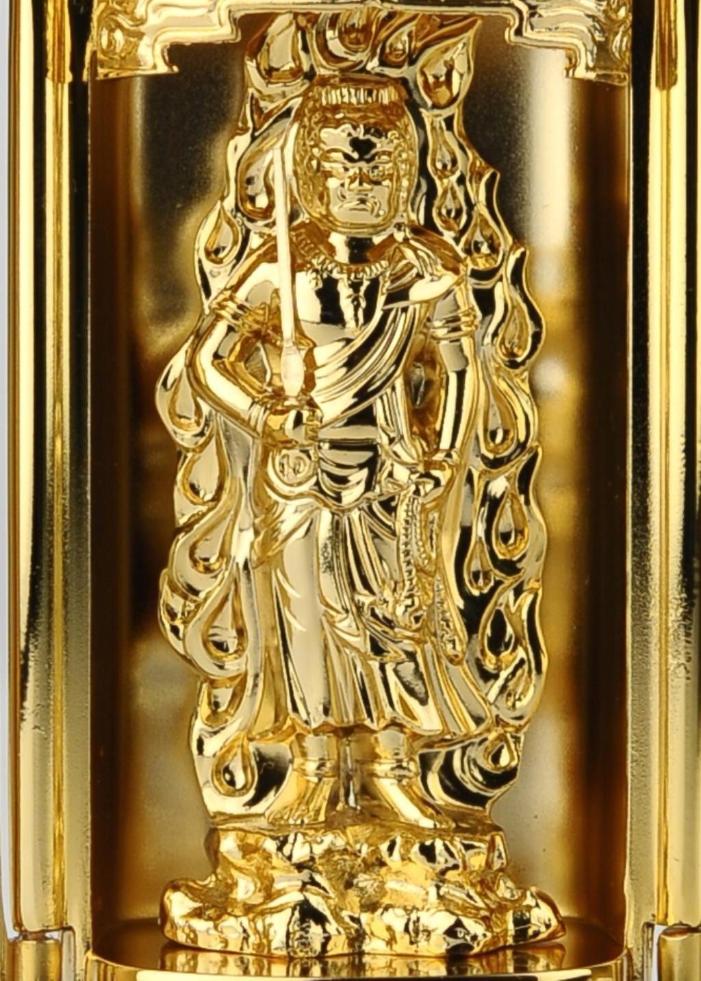 不動明王 - 厨子入り 純金メッキ仕上げ 総高9.7cm 高岡銅器 仏像
