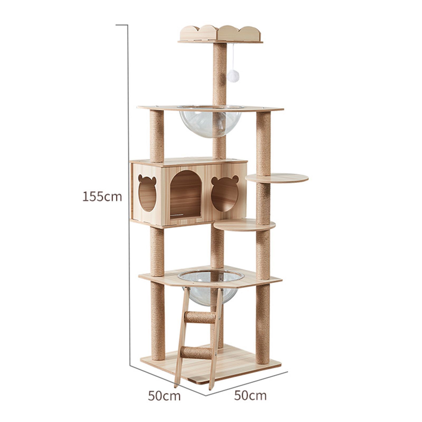 キャットタワー 猫タワー 登りやすい スリム ねこハウス 高さ155cm 天然麻紐 据え置き型 爪とぎポール 宇宙船 見晴台 多頭飼い 運動不足解消 お手入れ簡単 丸角設計 省スペース 木製