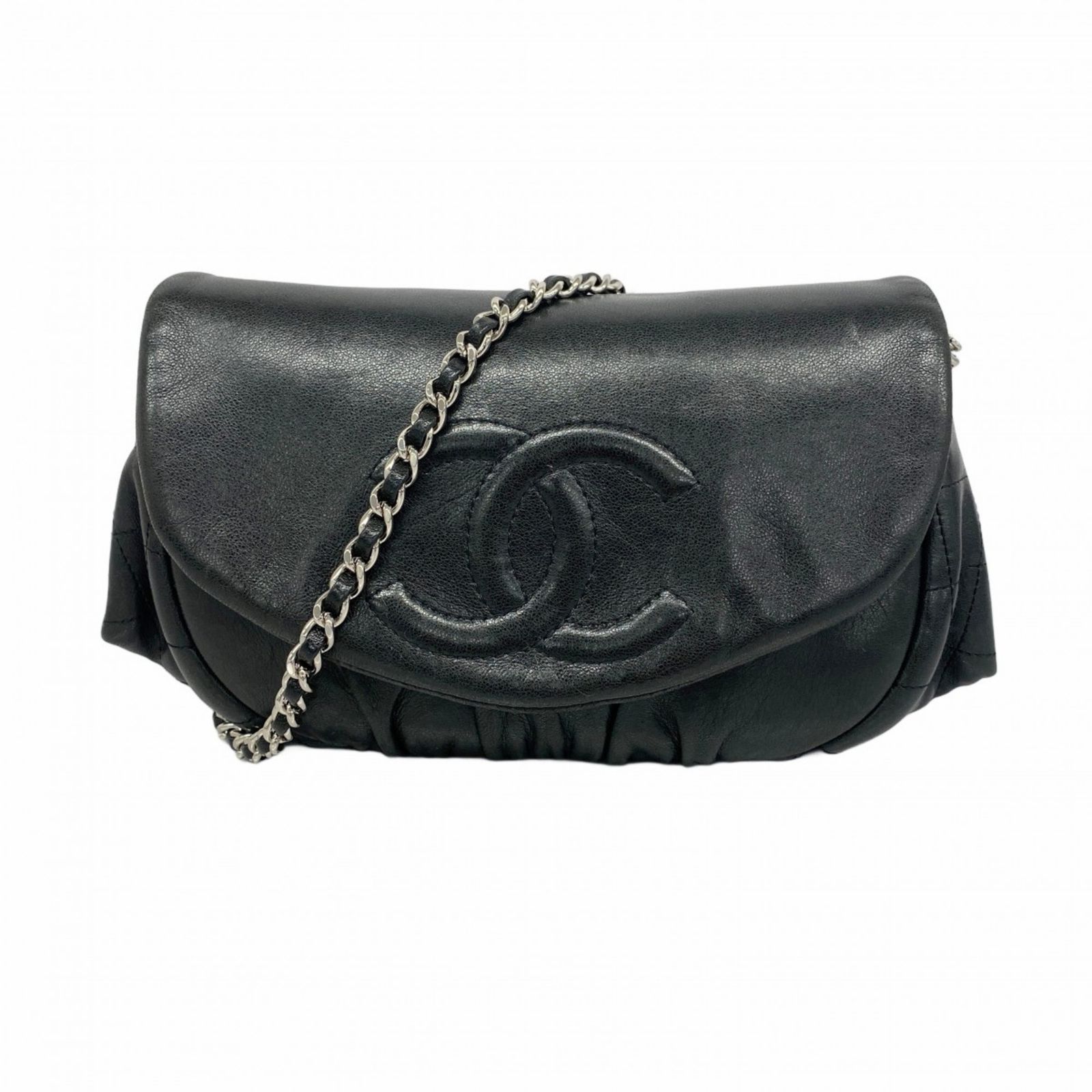 シャネル Chanel シャネル ショルダーウォレット チェーンショルダー ハーフムーン ラムスキン ブラック レディース