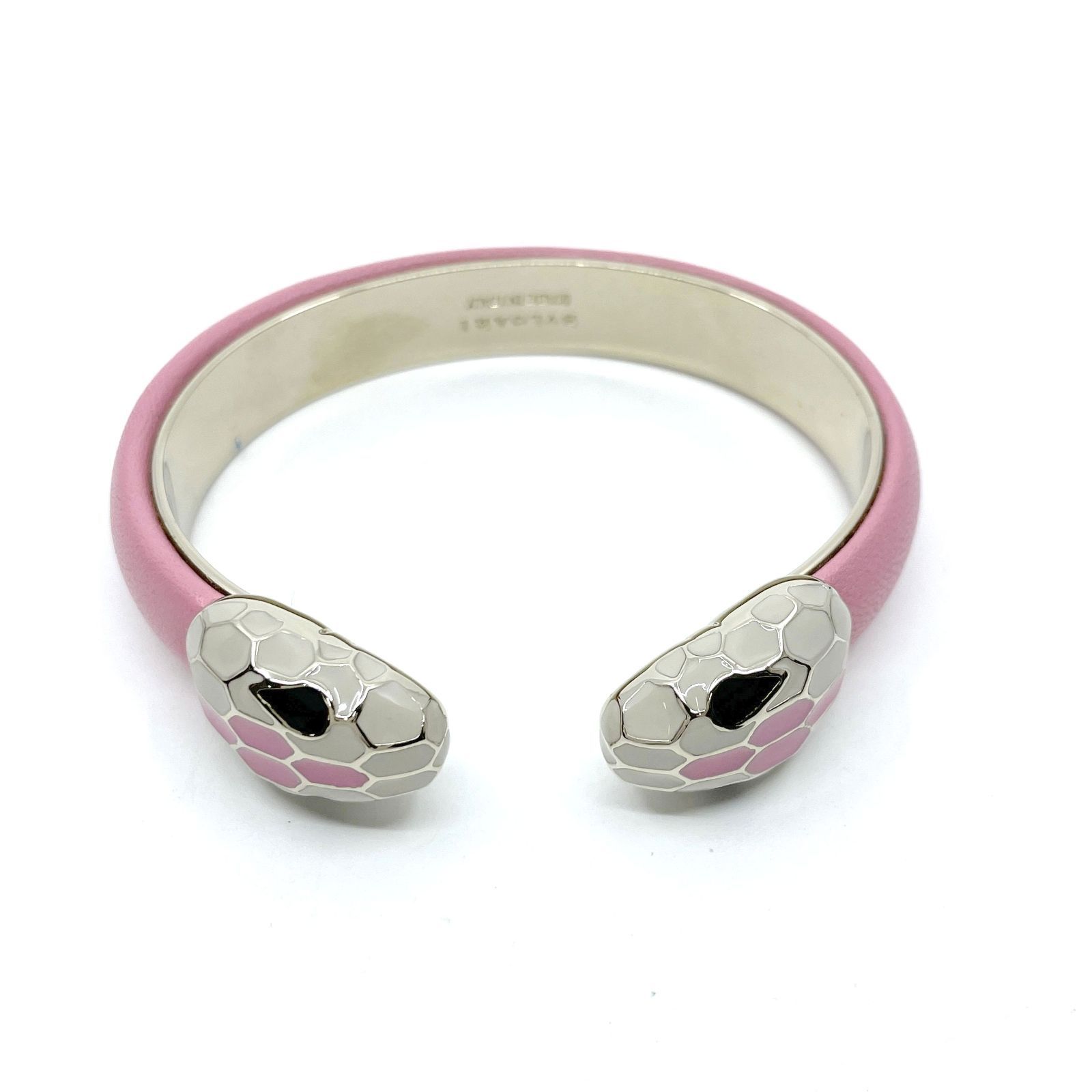 良品 BVLGARI セルペンティ フォーエバー レザーブレスレット ピンク S  