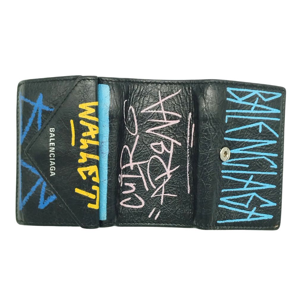  バレンシアガ グラフィティ ペーパー ミニ ウォレット ブラック 40518 三つ折り財布 折り財布
