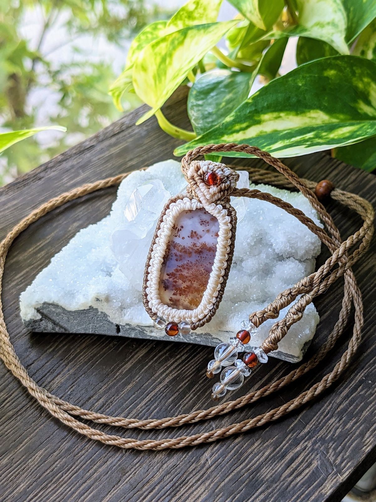 ☆秋色☆小さめ☆デンドライトオパール☆マクラメ編みネックレス