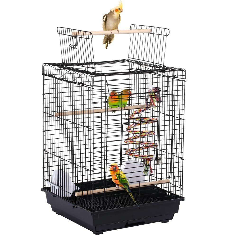 Yaheetech 鳥かご 鳥ケージ 中型 バードケージ セキセイインコケージ 鳥小屋 複数飼い 天窓付き 餌入れ 引き出しトレイ ハンドル付き ブランコ付き おもちゃ付き 40x40x58cm オウムケージ オカメ コガネメキシコ コザクラ マメルリハ