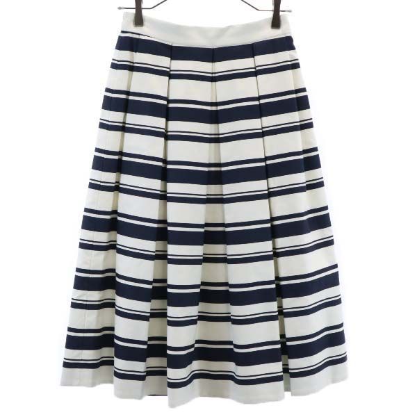 未使用 アナカ ボーダー柄 ロング丈 ボックス プリーツスカート 36 ホワイト×濃紺 Unaca レディース 未使用 アナカ ボーダー柄 ロング丈 ボックス プリーツスカート 36