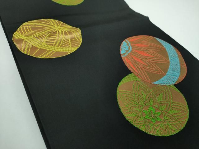 平和屋着物●桝屋高尾　全通柄九寸開き名古屋帯　手毬　黒地　金糸　正絹　逸品　DAAX4626ps 平和屋着物○桝屋高尾 全通柄九寸開き名古屋帯 手毬 黒地