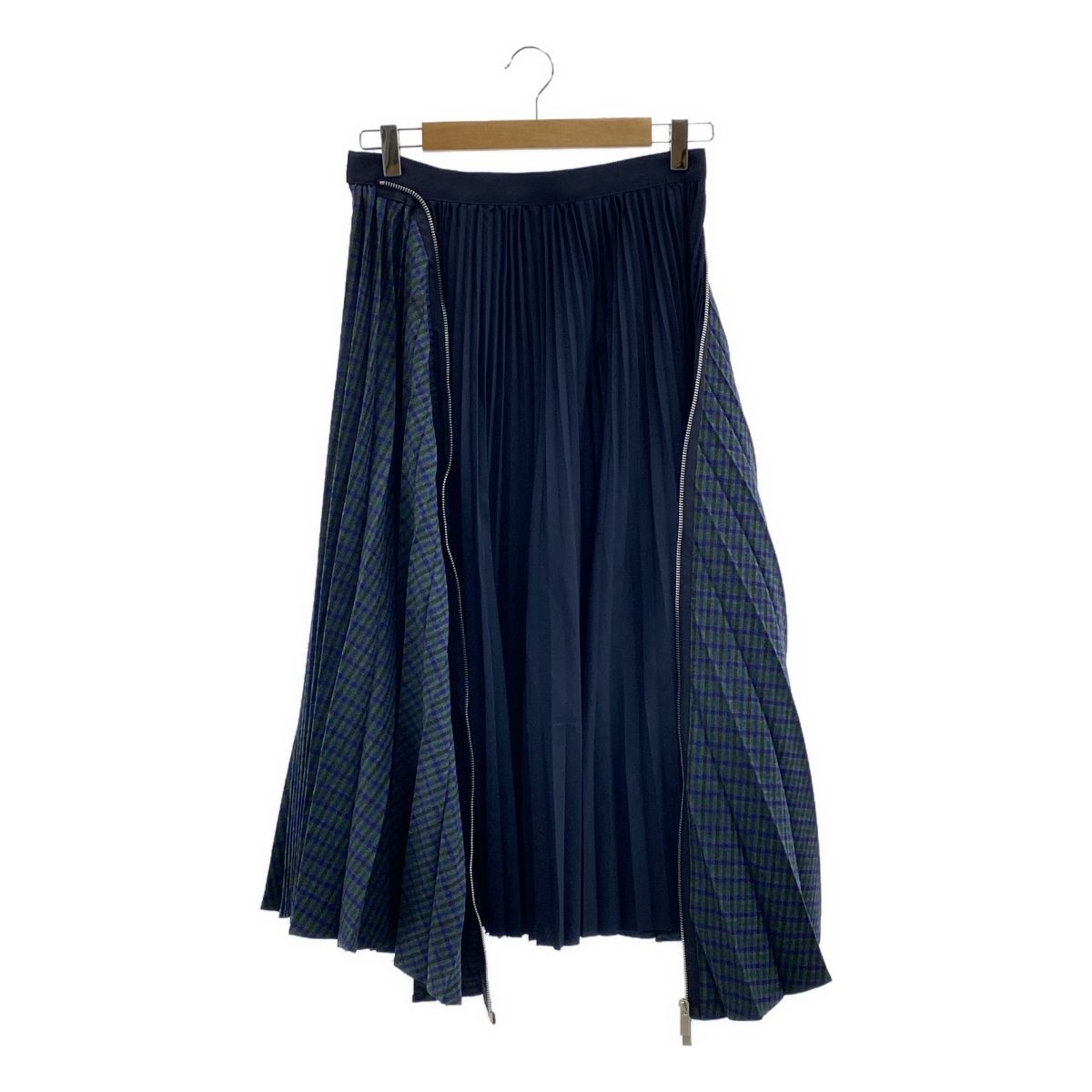 sacai | サカイ | Zip Detail Pleated Skirt ロング プリーツ チェック スカート | 2 | ブルー|グレー|グリーン | レディース