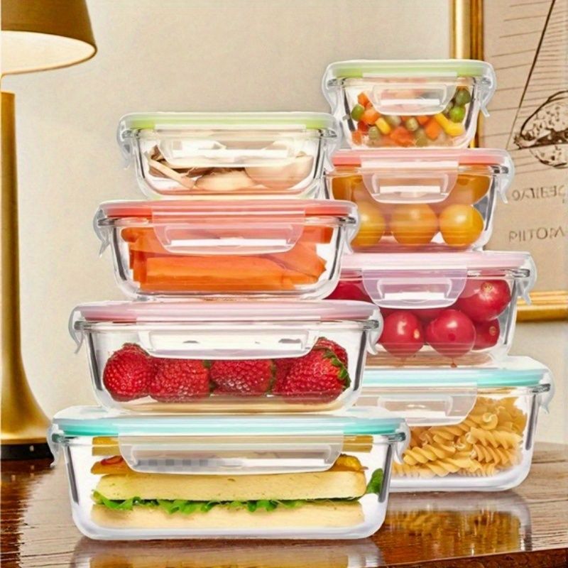 8個のガラス製食品保存容器と蓋付き - つや消し、漏れ防止、再利用可能 - 学校、オフィス、家庭用食事準備に最適