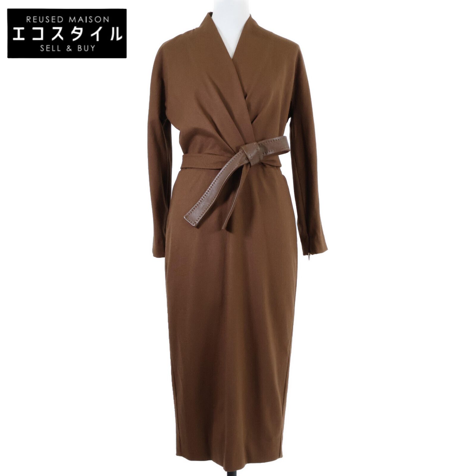 Max Mara マックスマーラ 16260103 6 70 ブラウン マキシ丈 ウールワンピース 40