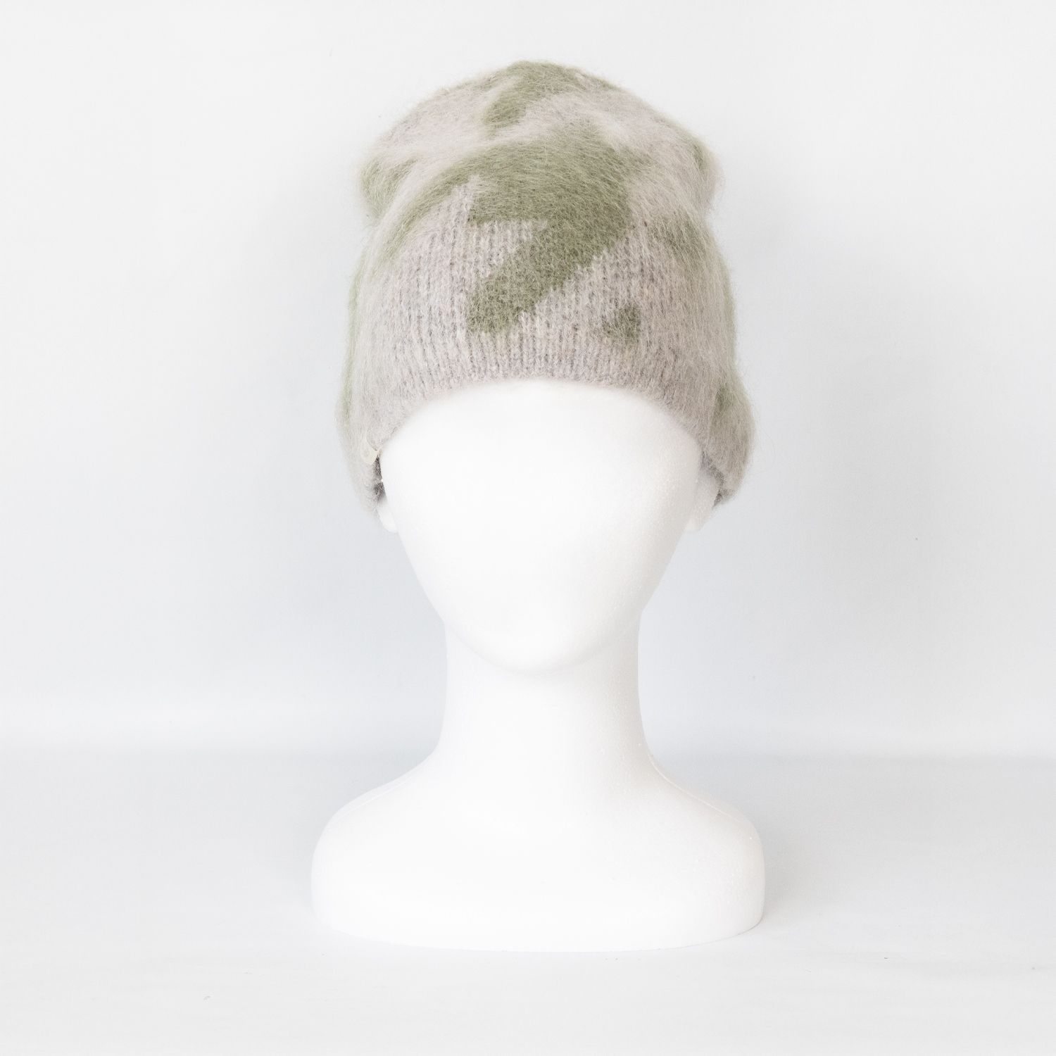 FAKE AS FLOWERS FAF | HOUNDSTOOTH MOHAIR BEANIE KHAKI ニットビーニー ニットキャップ モヘア 千鳥格子柄 カーキ