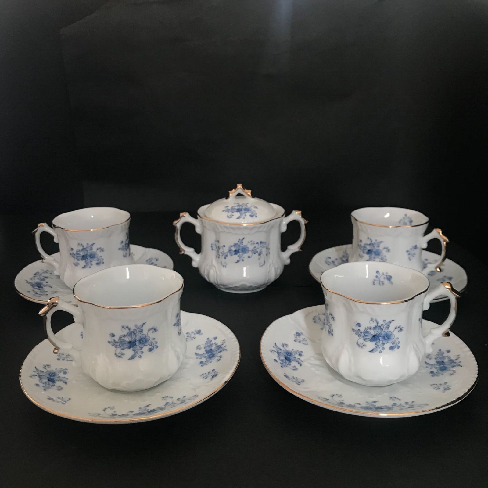 GOLDEN fine china シュガーポット1個 カップ＆ソーサー４客 - 彩陶器