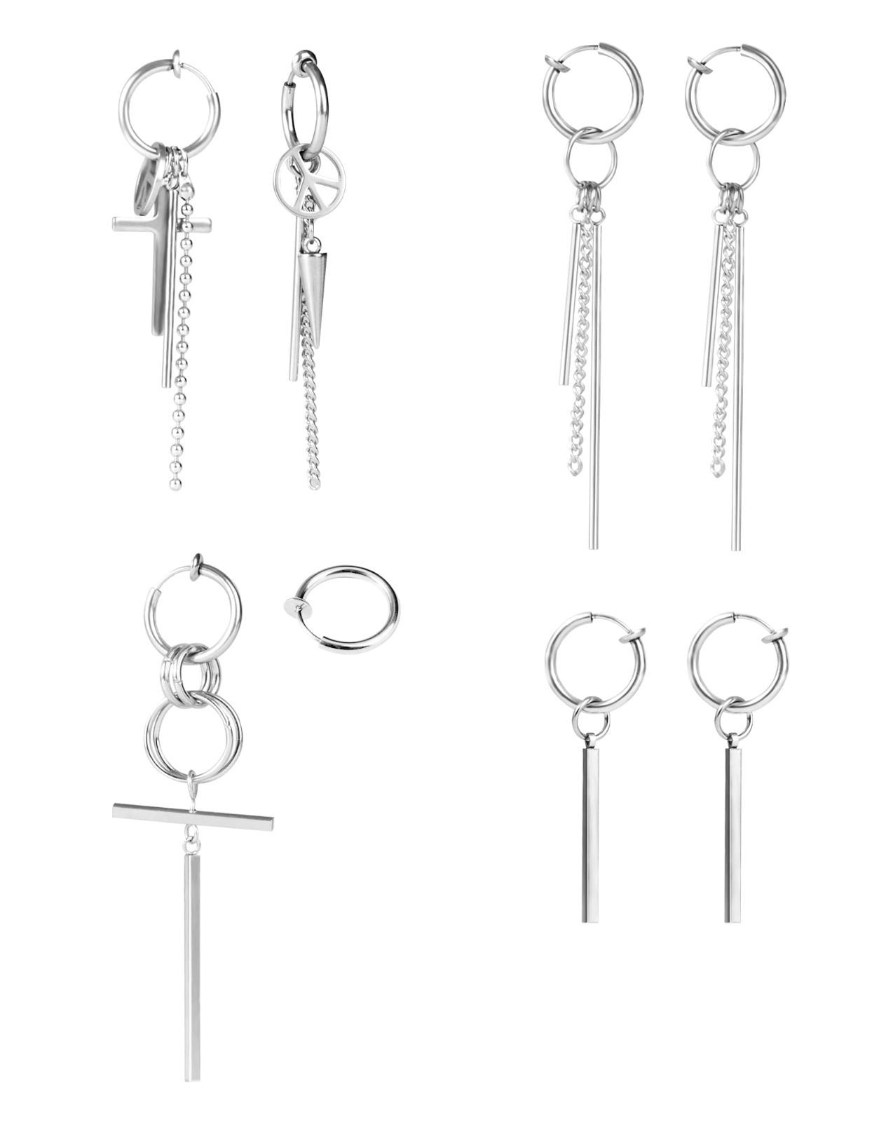 人気商品】4ペア イヤリング メンズ イヤーカフ フェイクピアスメンズ ピアス メルカリShops フェイク ピアス 4個セット シルバー ブラック イヤーカフ カップル ペア