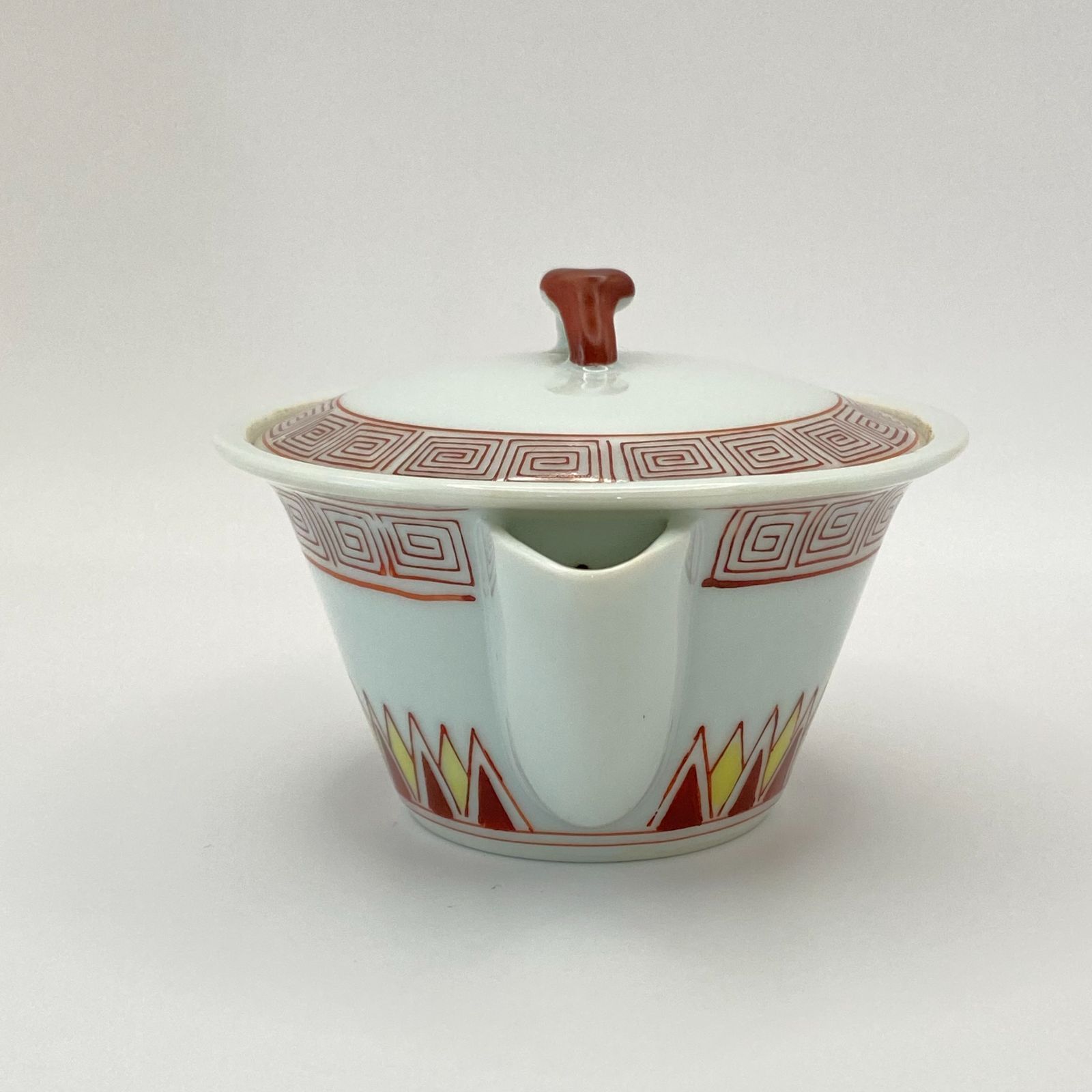 宝瓶急須 赤絵雷文 加藤和峰 紙箱入 煎茶道具 茶器 陶磁器 未使用