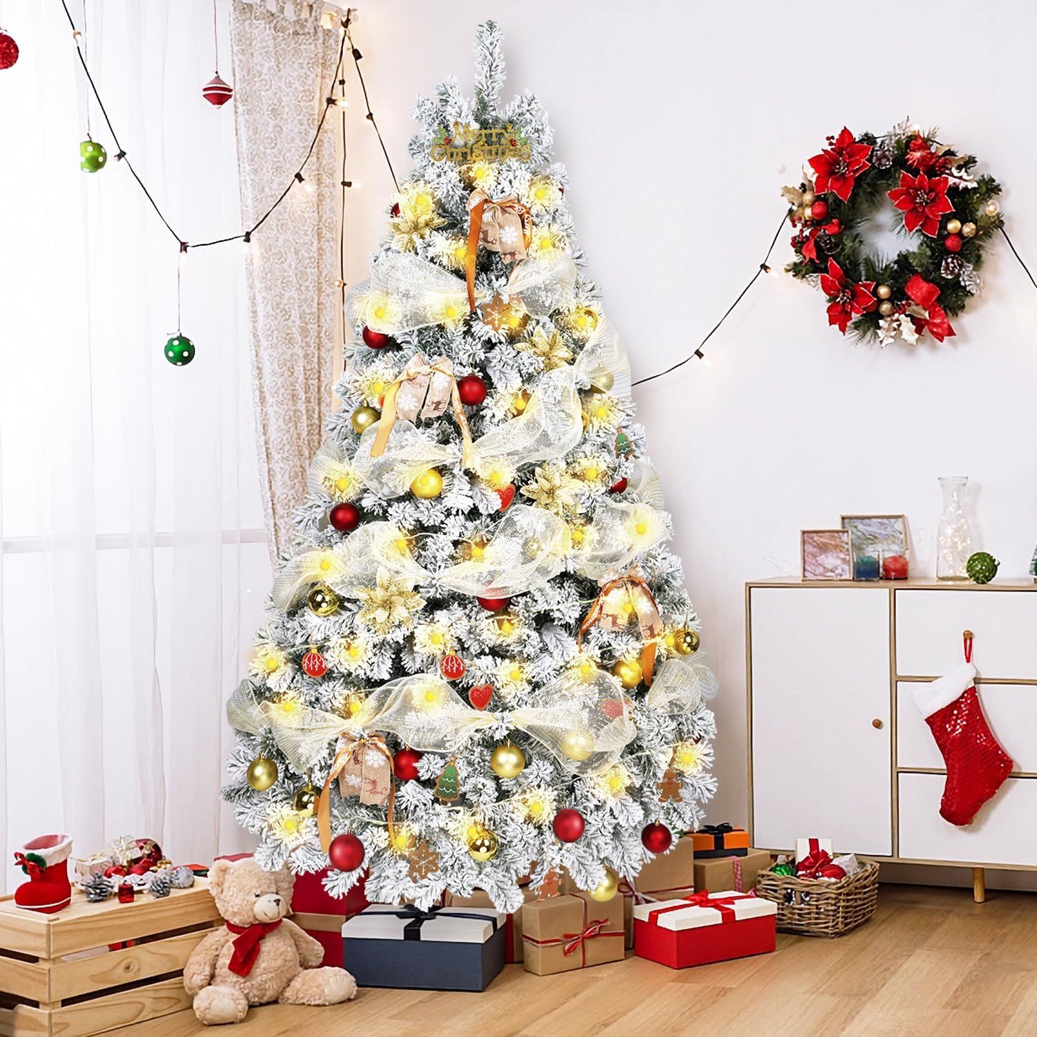 クリスマスツリー 210cm 雪化粧 北欧 クリスマスツリー 電飾付き 飾り