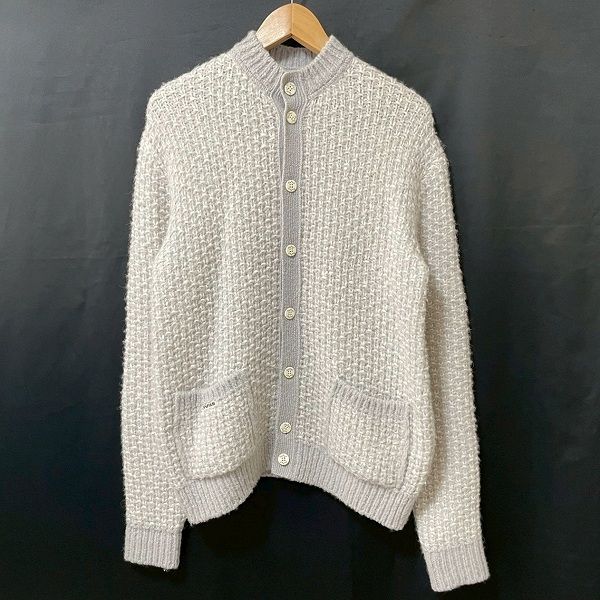 wnc パパス Papas カーディガン M 薄グレー 白 ニット アルパカ混 ポケット メンズ 936789