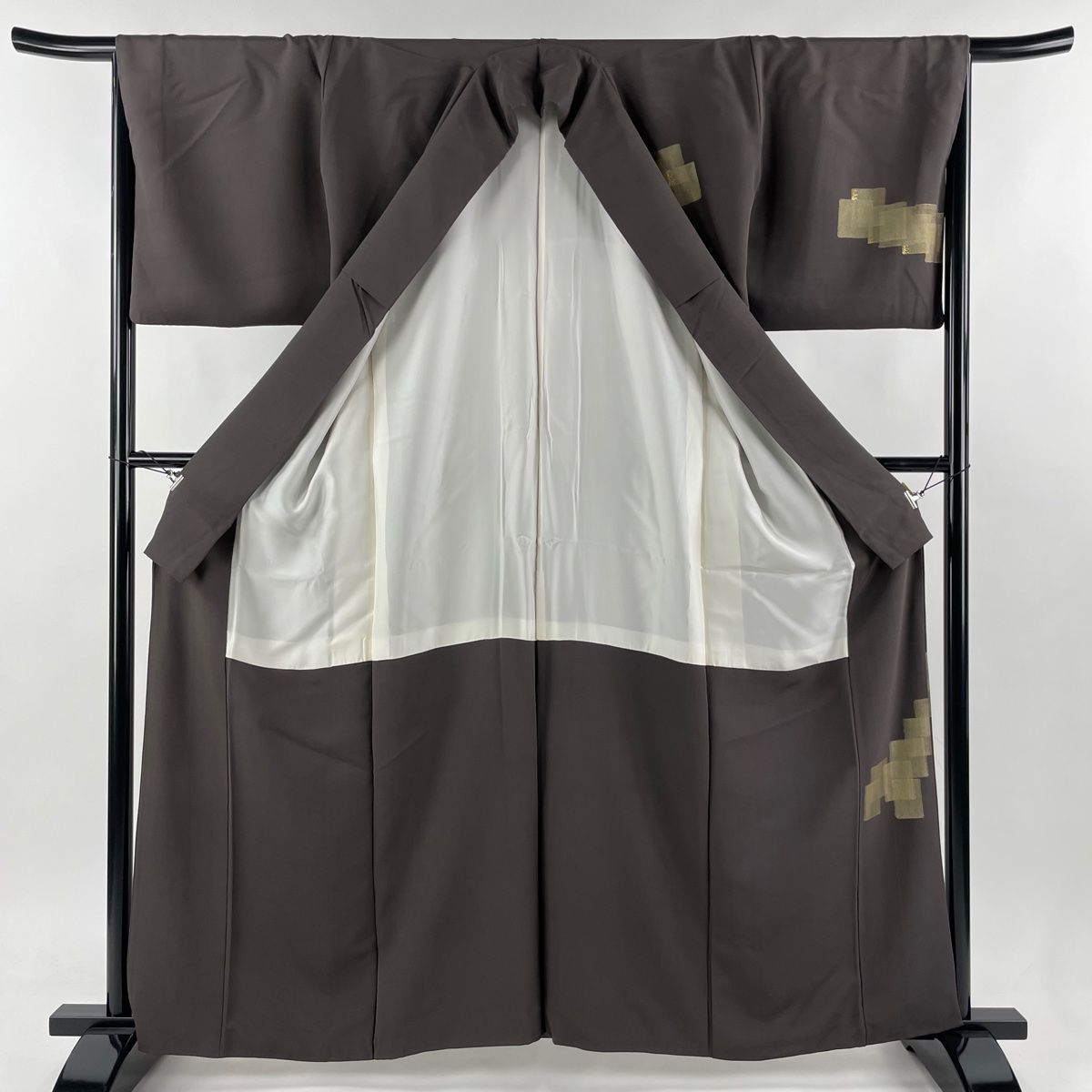 付下げ 身丈161.5cm 裄丈67.5cm L 袷 幾何学模様 金彩 箔 灰茶 正絹  