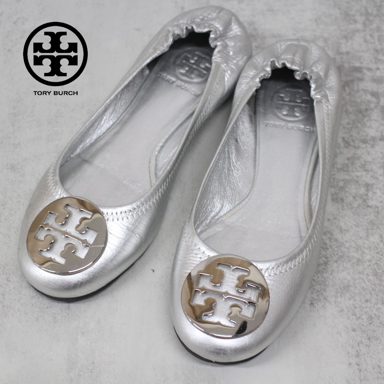 S056)TORY BURCH/トリーバーチ フラットシューズ シルバー 22.5cm