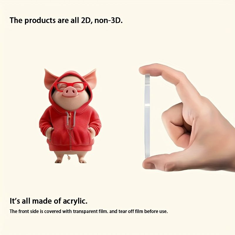 キーホルダー ブタ 可愛い 二足歩行 2D アクリル 8cm 赤い服を着たぶた