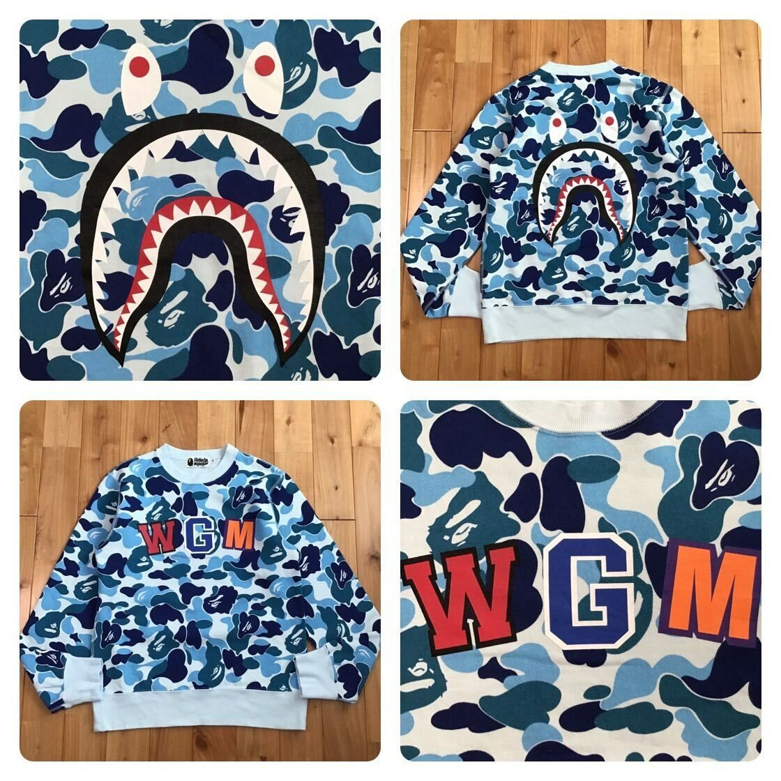 ABC camo Blue シャーク 長袖スウェット Sサイズ a bathing ape BAPE