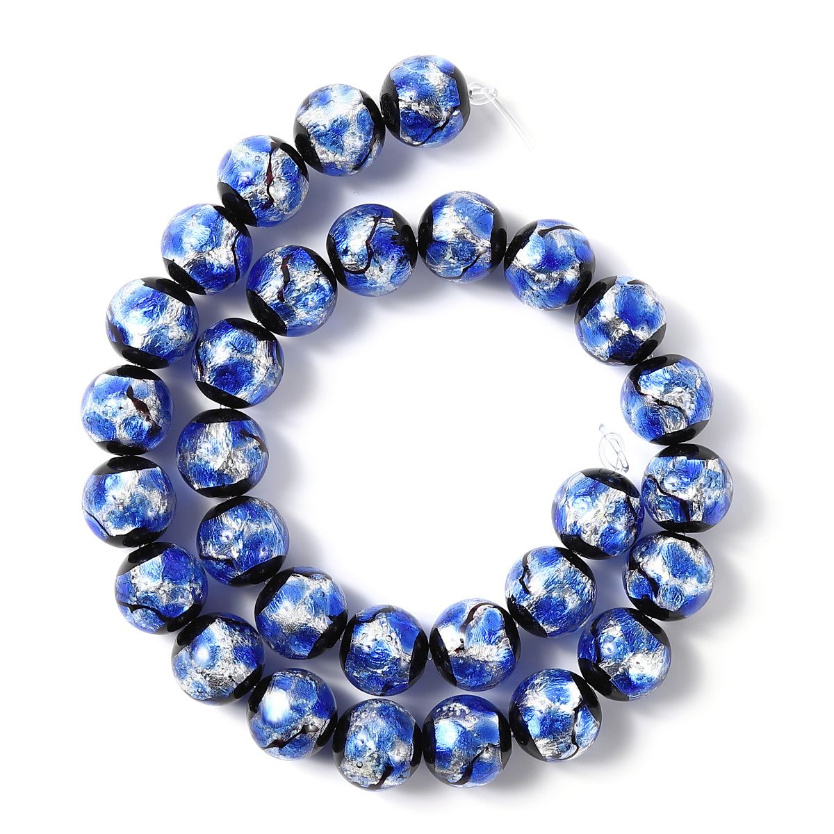 Sea drop 光る ホタルガラス ブルーホワイト 14mm 一連 30玉 40cmビーズ 蓄光 青色 とんぼ玉 [118tt-14]