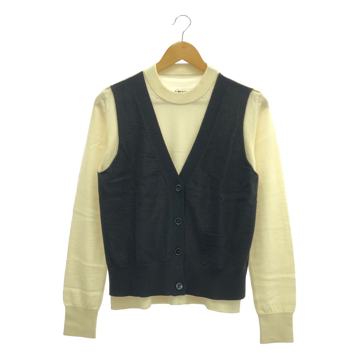 MM6 Maison Margiela | エムエムシックスメゾンマルジェラ | 2021AW | Trompe L oeil Sweater | バイ クルーネックカーディガン | M | ブラック|アイボリー | レディース