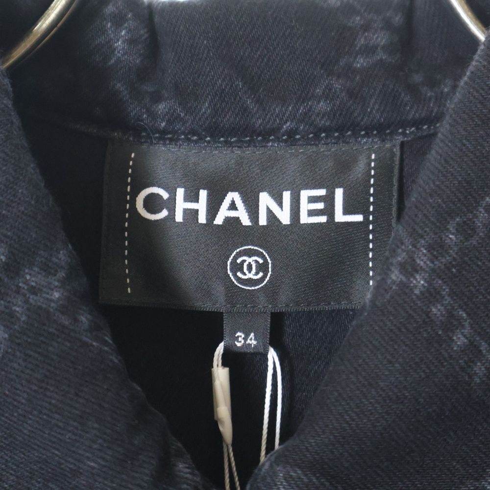 シャネル ロゴボタン付き 黒デニム CHANEL シャネル 22P P72307 V63976 ココ ココマーク プリント