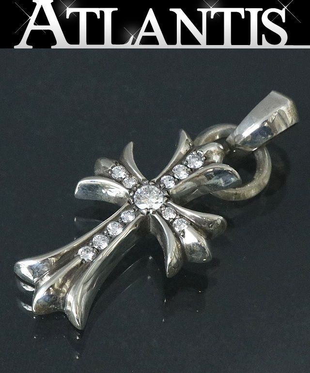 CHROME HEARTS 銀座店 クロムハーツ 美品 スモールCHクロス ウィズ ベイル パヴェダイヤ ペンダント シルバー SV925 94932